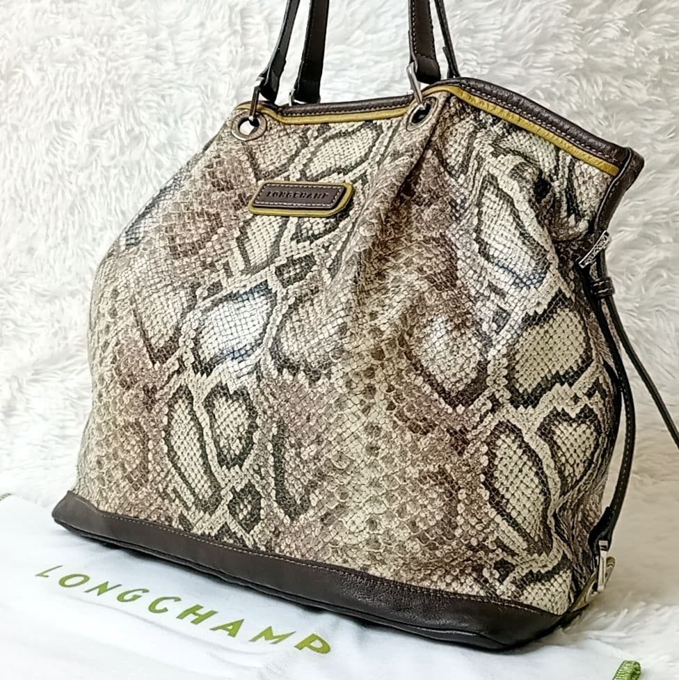 Super Rare Longchamp Tote Bag Python Pattern Genu… - image 1