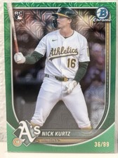 2025 Bowman Chrome Mega Box Nick Kurtz Green Mojo RC /99 Athletics #93 Rookie SP
