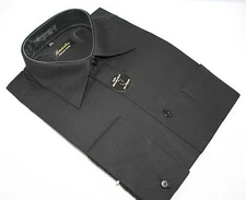 French Cuff Dress Shirt Plain Black Amanti Wrinkle-Free Cotton Blend Modern Fit