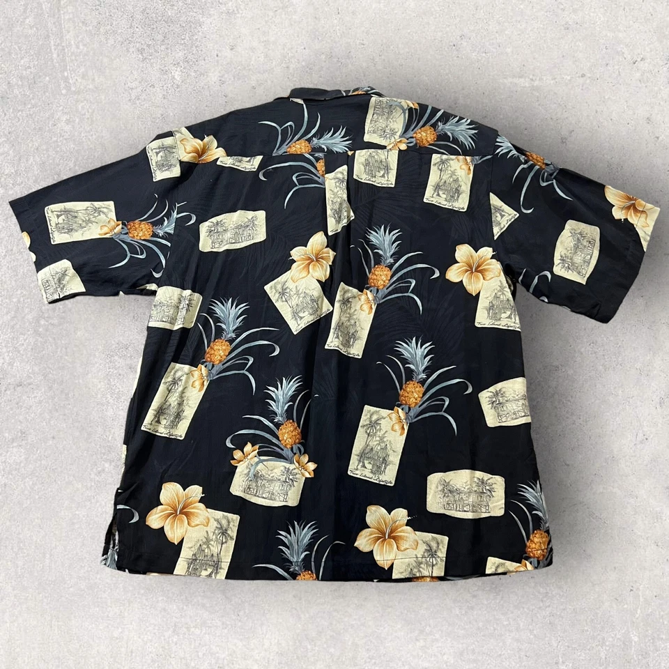 Camisa Jamaica Jaxx Para Hombres Grande Negra Relax Seda Floral Piña Isla Estilo de Vida Foto 2 de 4