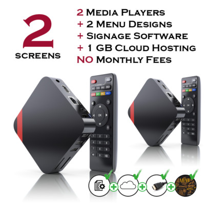 2 digital menu signage players with FREE CMS software and menu design