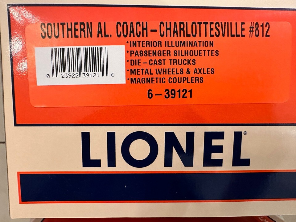 LIONEL O Scale 39119 SOUTHERN RAILWAY 15'' ALUMINUM PASSENGER 4 CAR ...