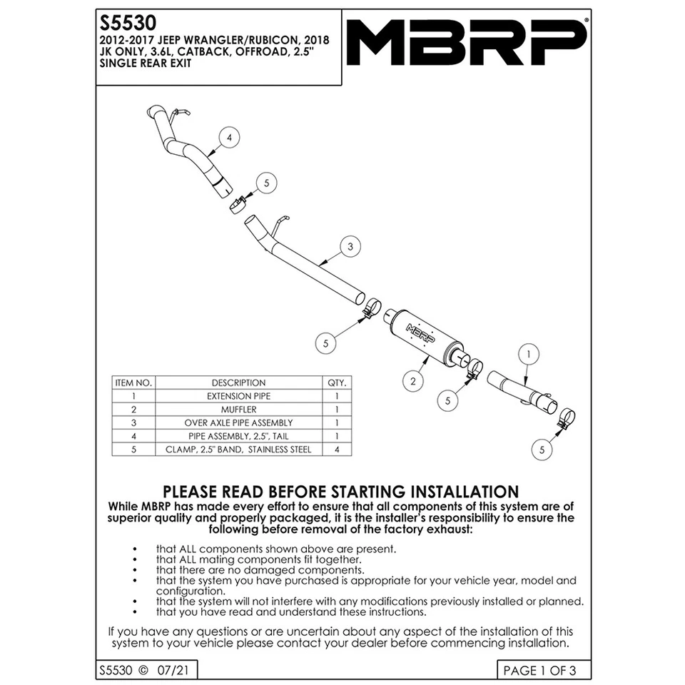 Escape trasero MBRP S5530AL acero gato para Jeep Wrangler JK Unlimited 12-18 3,6 L V6 Foto 3 de 4