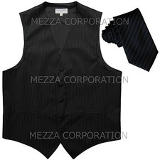 New Men's Tuxedo Vest Vertical Stripes 2.5" Skinny Necktie prom party Black