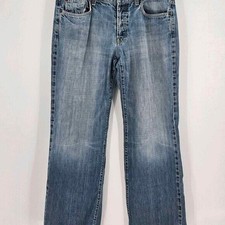 7 For All Mankind Mens Jeans Sz 36 Button Fly Med Wash Fade Relaxed Straight Leg