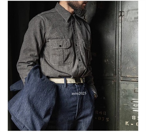Rugged Bronson Bellow Pocket Work Shirt 30s Vintage Style Salt & Pepper Workwear - Picture 18 of 25