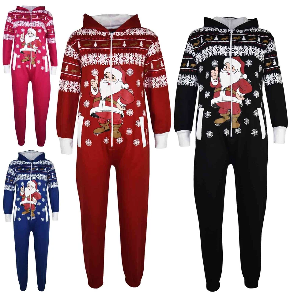 Mädchen Jungen Neuheit Santa Weihnachten Fleece A2Z Einteiler Overall 5-13 Jahre - Bild 1 von 1