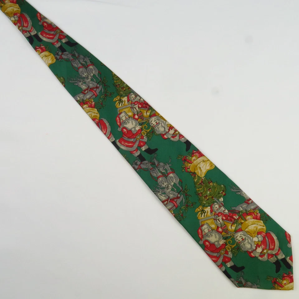 Corbata Para Hombre Seda Cuello Corbata Verde Papá Noel Navidad Hecha en Italia 58x4 Foto 2 de 4