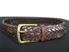 Brown Braided Leather Brass Buckle Boy Kid's Belt Size M, 22"-26"
