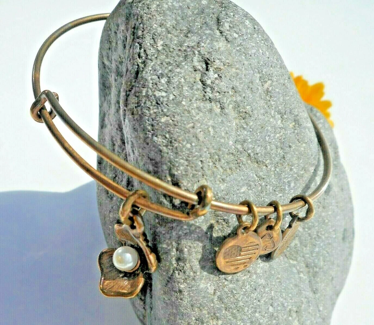 ALEX and ANI Gold Tone Oyster and Pearl Charm Bangle Bracelet