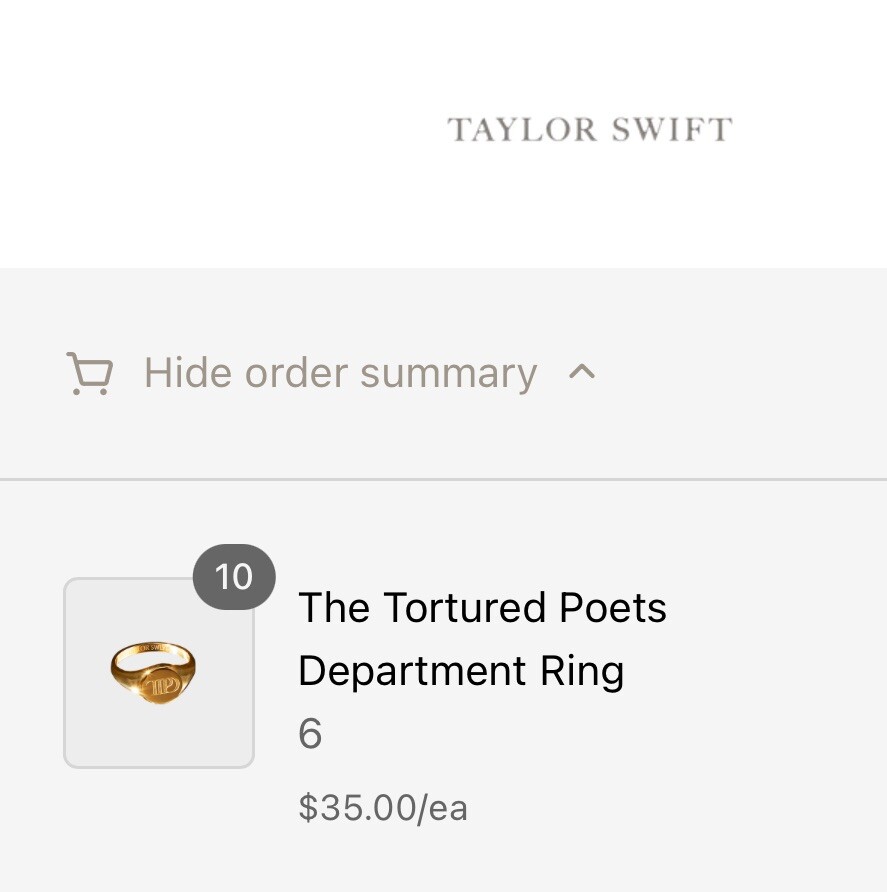 Taylor Swift TTPD Tortured Poets Department Gold Ring Size 6 TTPD