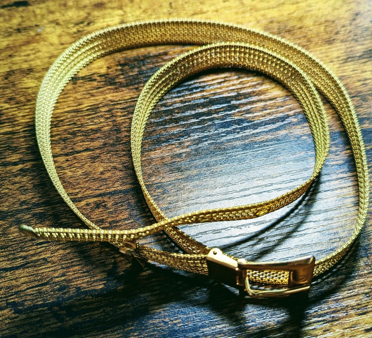 Vintage Gold Tone Metal Mesh Grommet Belt - 35