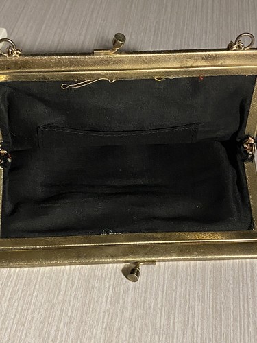 Vintage Ladies Handbag Evening Bag Purse Black Floral Tapestry Adjustable Chain - Picture 7 of 8