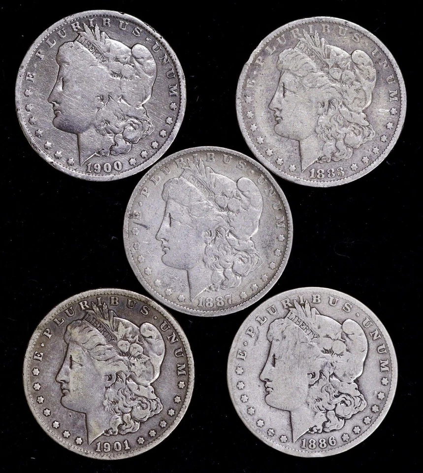 Lot of 5 Coins - 1878-1904 Cull Morgan Silver Dollar Pre 1921 90% US Silver Coin