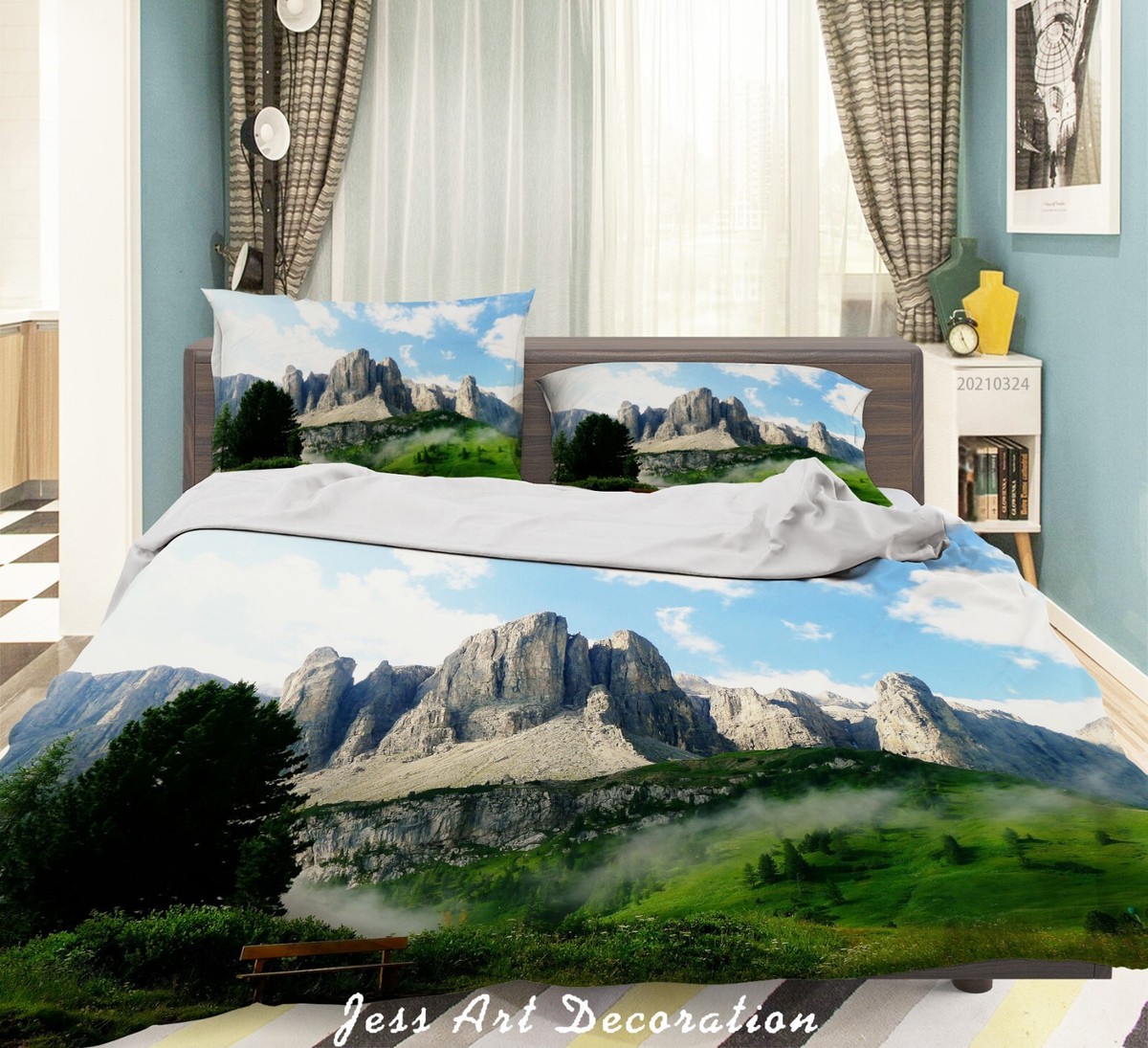 3D Wald Berge Himmel Landschaft Steppdeckenbezüge Bettbezüge Set Bettwäsche