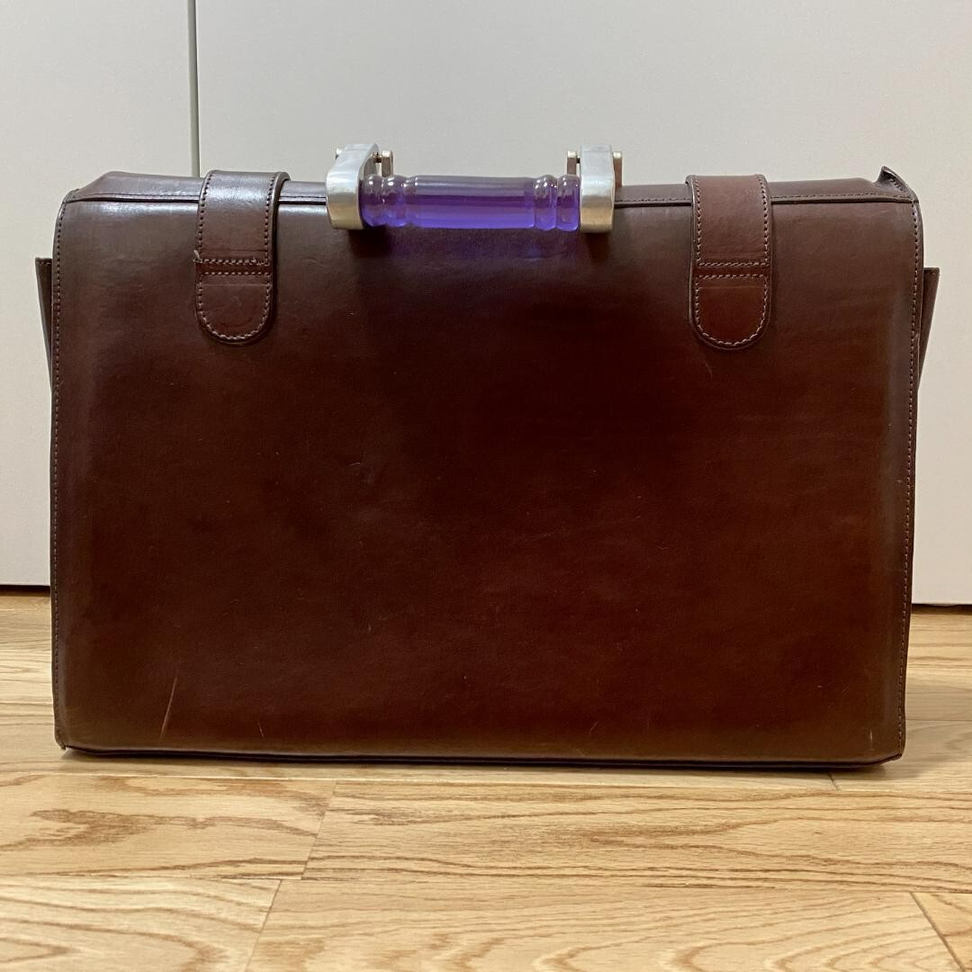 Bill Amberg Rare Venetian Rocket Bag Brown Leather Purple Lining