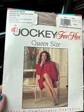 Jockey For Her Vintage 1993 Queen Size Sand Control Top Pantyhose Sheer Comfort