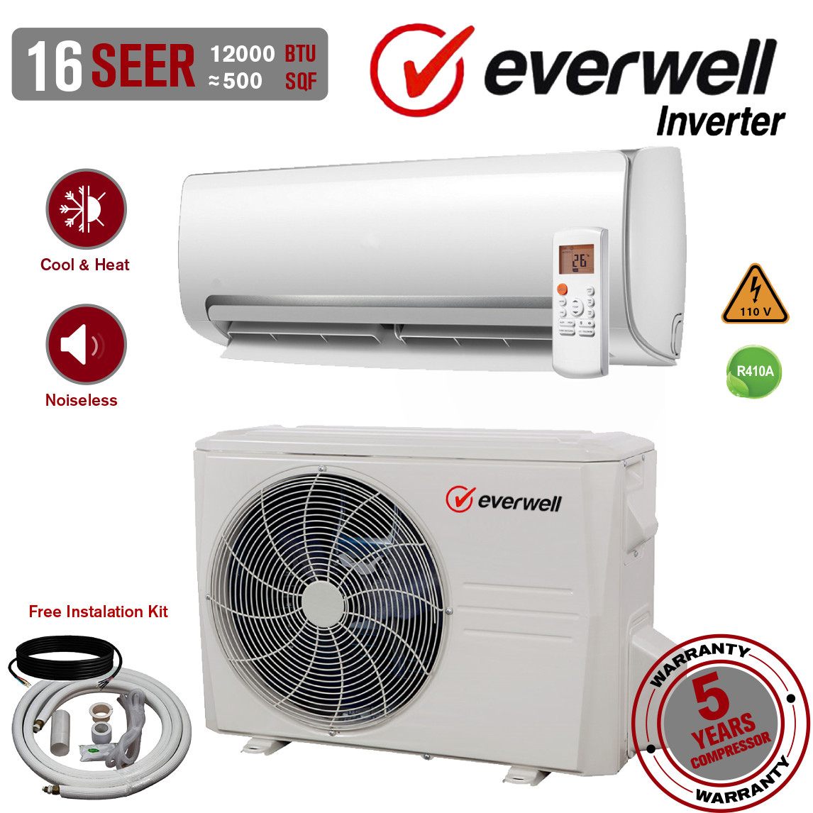 12000 BTU Air Conditioner Mini Split 16 SEER INVERTER AC Ductless Heat Pump  110V - Juicy Lucy's Steakhouse