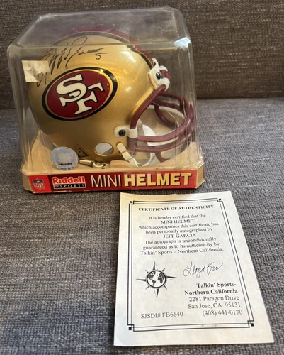 San Francisco 49ers Jeff Garcia Signed Riddell Sports Mini Helmet W/ COA & Case