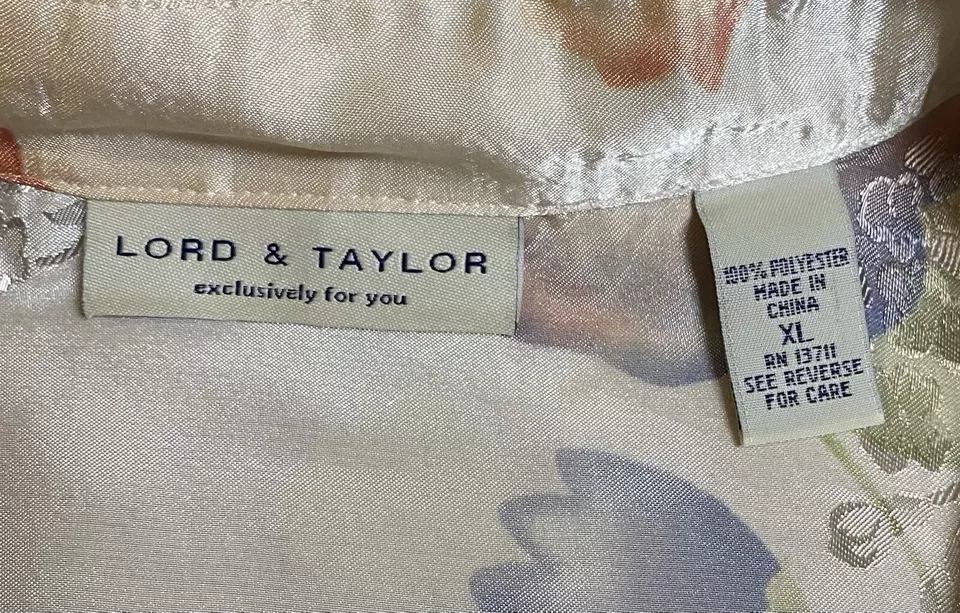 Vintage Lord & Taylor Satinado Floral 1/2 Cremallera Abrigo Vestido Bata Camisón XL Foto 3 de 4