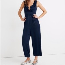 Madewell NWT Satin Ruffle Neck Jumpsuit in Navy Size 14