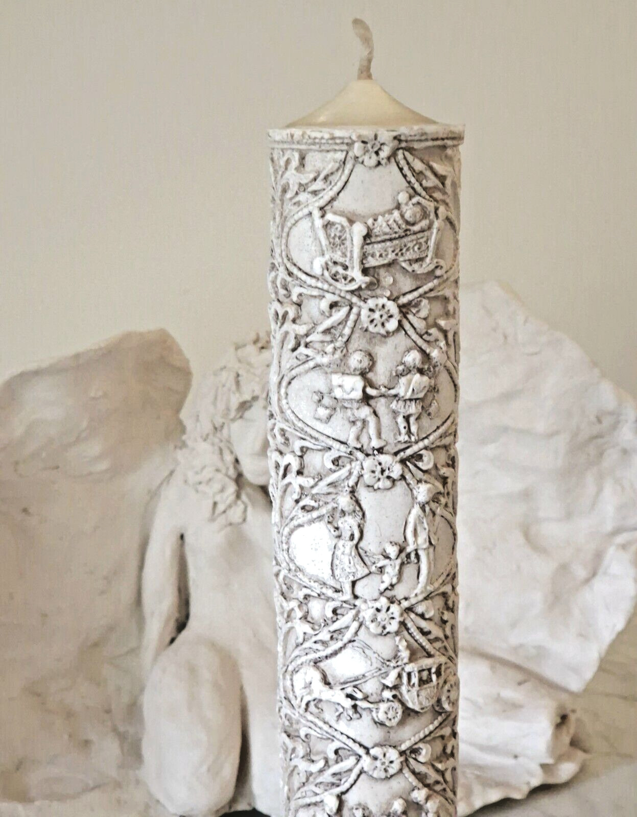 antike alte 3D Reliefkerze Taufe Taufkerze Jungen Mädchen unisex 30cm 5cm Kerze