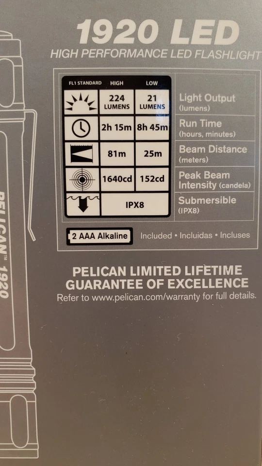 Luces de mano de alto rendimiento PELICAN 1920, haz puntual, aluminio Foto 2 de 2