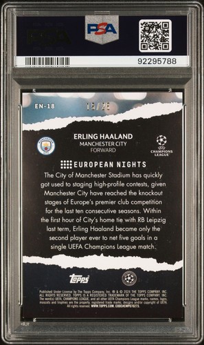 2023-24 TOPPS UEFA UCL EUROPEAN NIGHTS ERLING HAALAND ORANGE #EN18 /25 PSA 9 - Picture 2 of 2