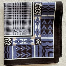 Mens VTG Handkerchief Blue Glen Check Border Geometric Cotton Pocket Square 17"