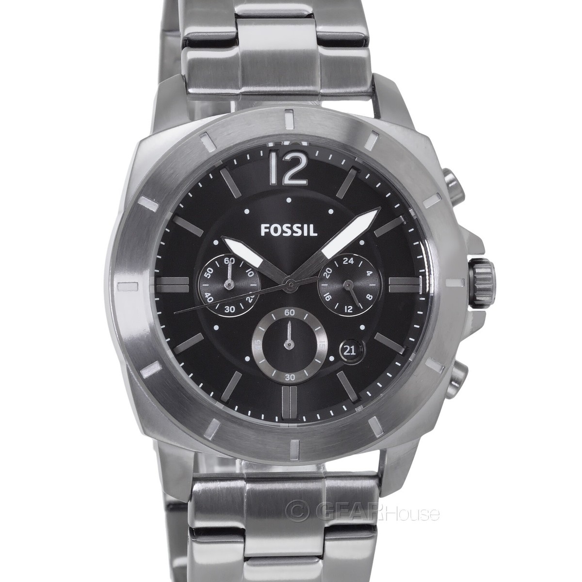 FOSSIL Privateer Mens Chronograph Watch, Black Dial, Gray Stainless Steel  Band