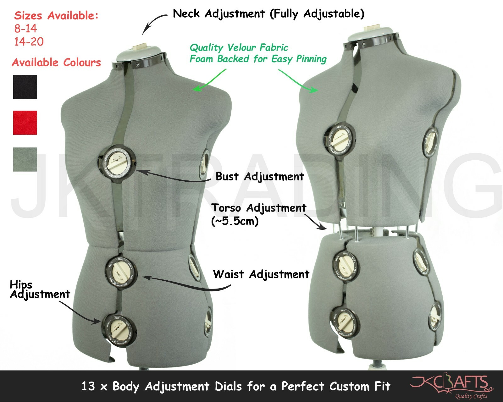 JKCraft Size 8-14/14-20 Adjustable Dressmakers Mannequin Dressmaking ...