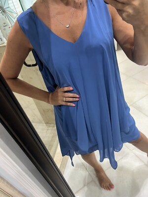 Chico's Asymmetric Midi Dress 3 3p Petite Blue Chiffon Sleeveless NWT Flowy  | eBay