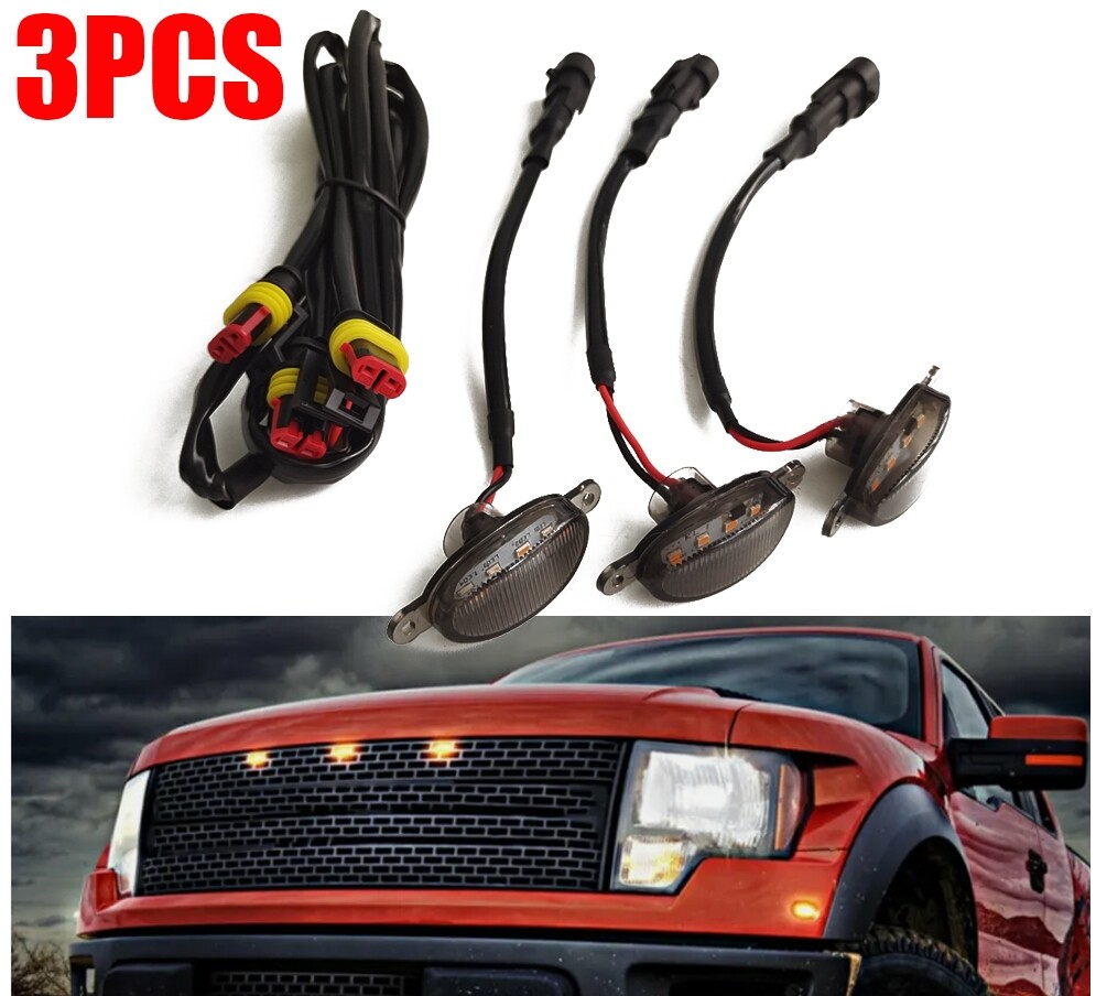 3*Smoked Lens Amber Led Front Grille Grill Running Lights For F150 Raptor Style