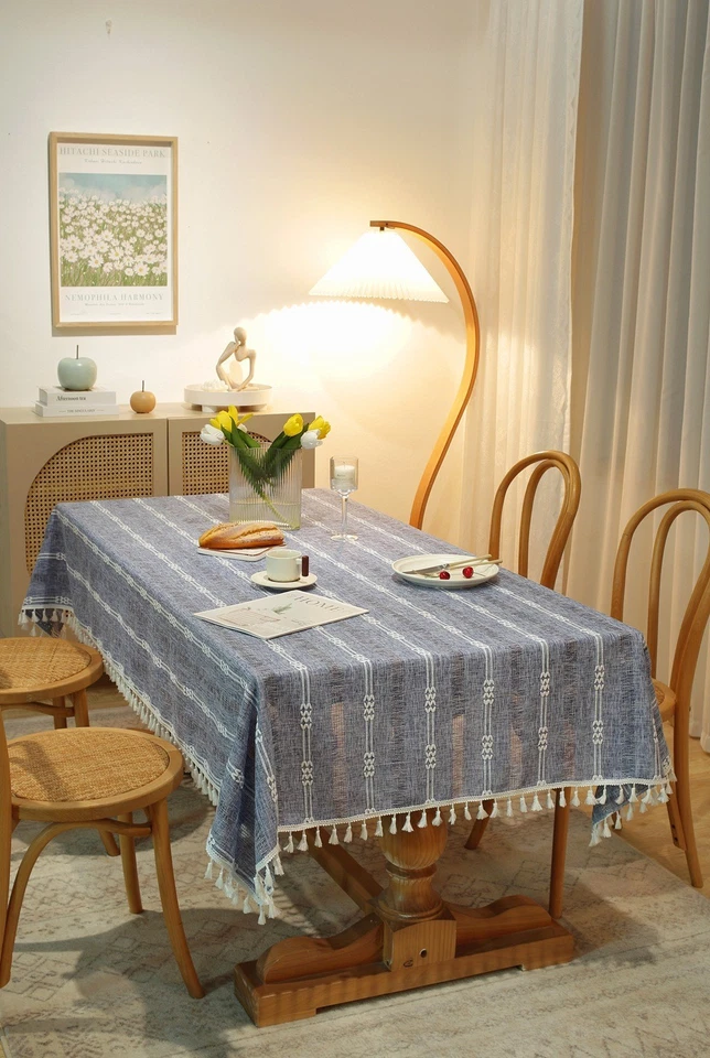 Chic Hollow Striped Tablecloth Coffee Tea Dining Table Cover Home Decor Gift - Image 3 of 4