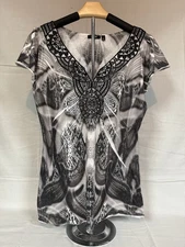 APT.9 Women's Blouse Large Black and White with Embellishments 