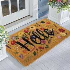 Floral Welcome-Door-Mats Outside-Entrance Synthetic-Coir with Non-Slip