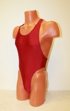 Men Leotard 152-05 Racer Back Bottom Half Closed Dark Red Spandex Size XL