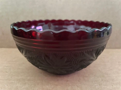 Vintage ANCHOR HOCKING Ruby Red Glass SANDWICH Bowl