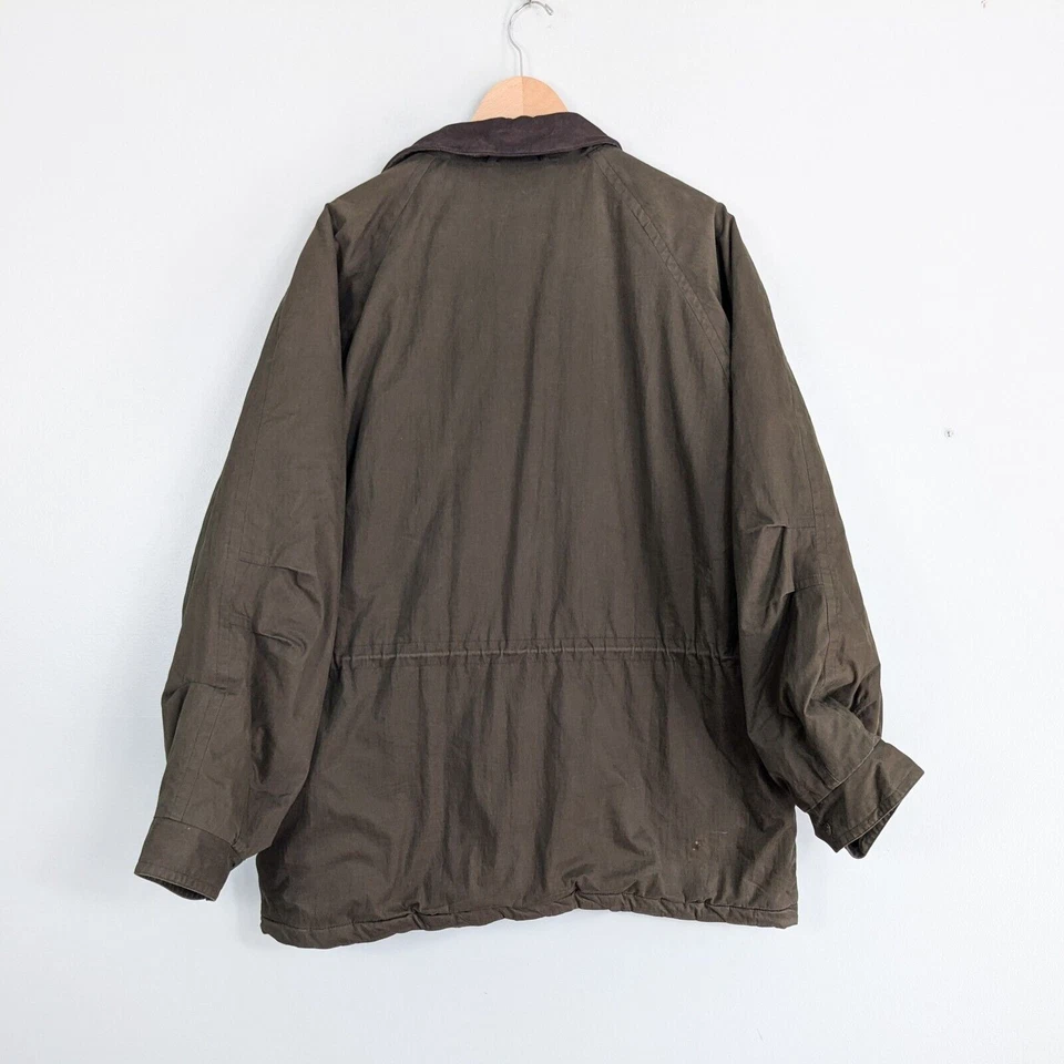 Timberland Barn Jacket L Green Brown Vintage Chore Coat Leather Collar Wool - Image 3 of 4