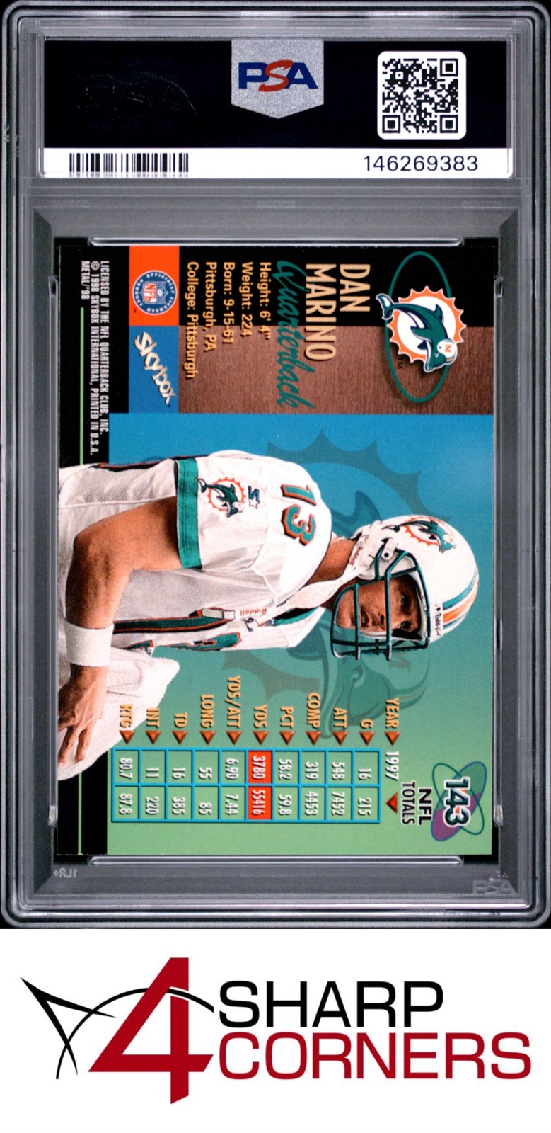1998 METAL UNIVERSE #143 DAN MARINO DOLPHINS HOF PSA 9 view 2