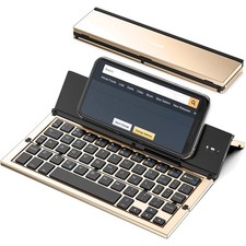 Portable Tri-Fold Bluetooth Keyboard with Kickstand - Lightweight  Elegant Gold
