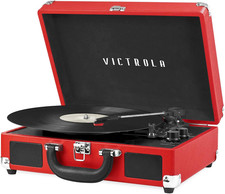 Journey Bluetooth Portable Suitcase Record Player with Built-In Speakers - Red