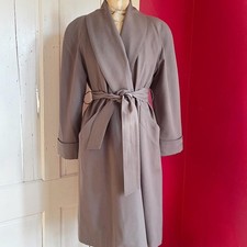Vintage 1990s Taupe Grey Brown Wool Shawl Collar Minimalist Tie Waist Coat S/M
