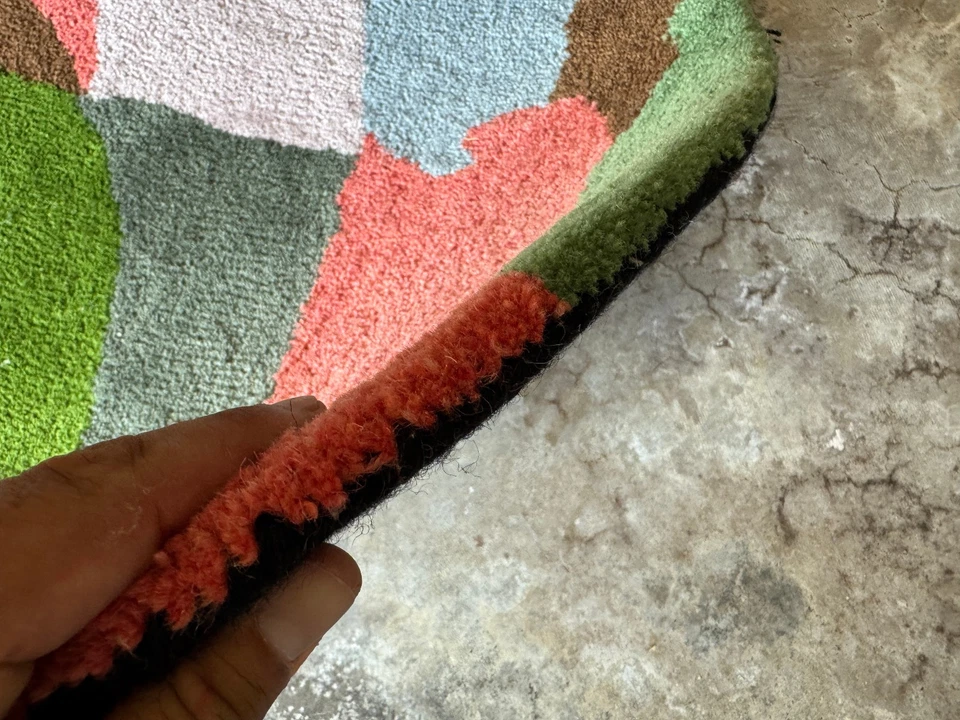 ALFOMBRA DE LANA HECHA A MANO 3x5 acolchada nueva limpia animal perro colorido abstracto grande suave Foto 3 de 4