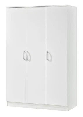 SWISH FURNITURE Highbury 3 Door Wardrobe White Triple 5 Shelf Hanging Rail Bedroom Storage