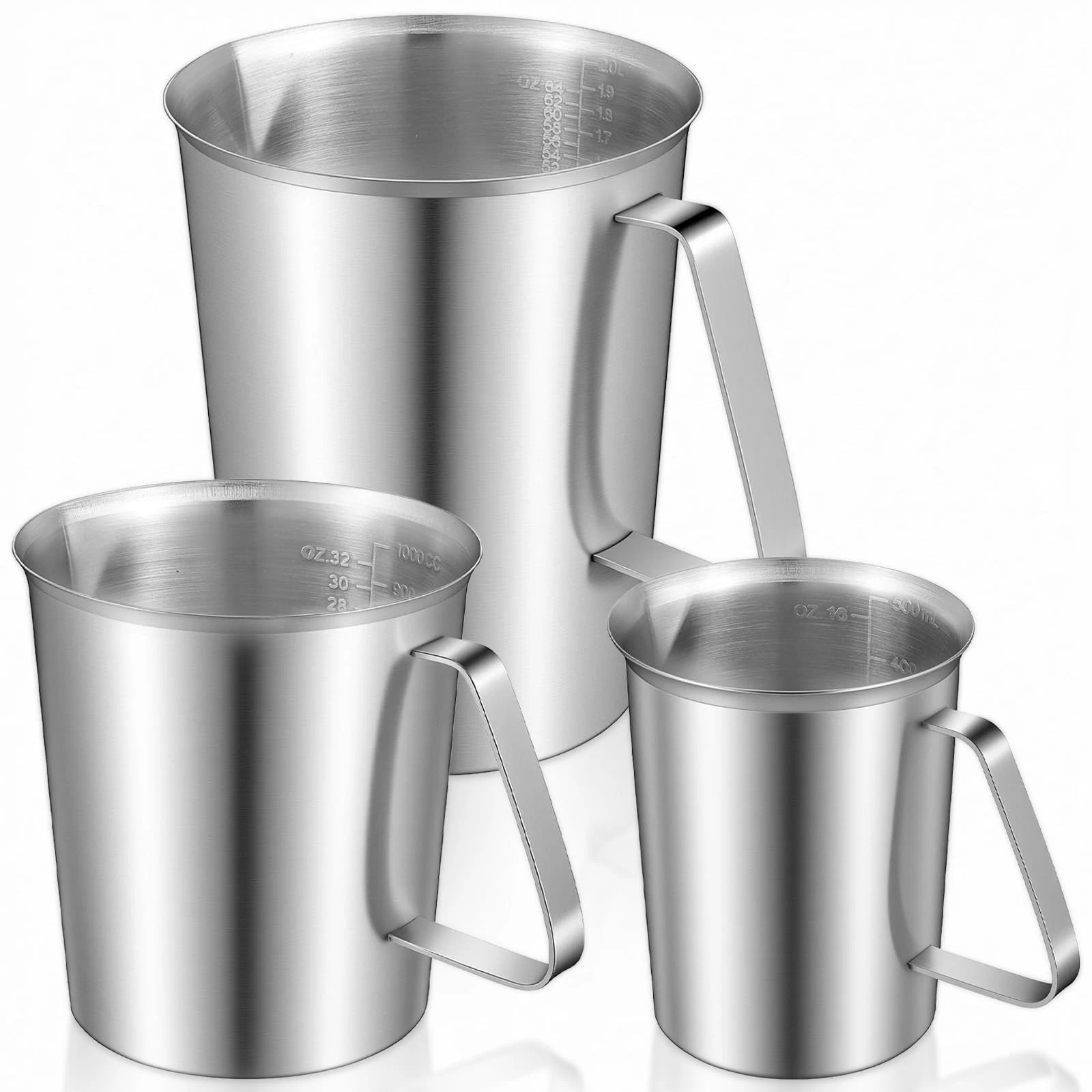 Afcabakila 3 Pcs Stainless Steel Measuring Cups Set Metal Pitcher with Handle...