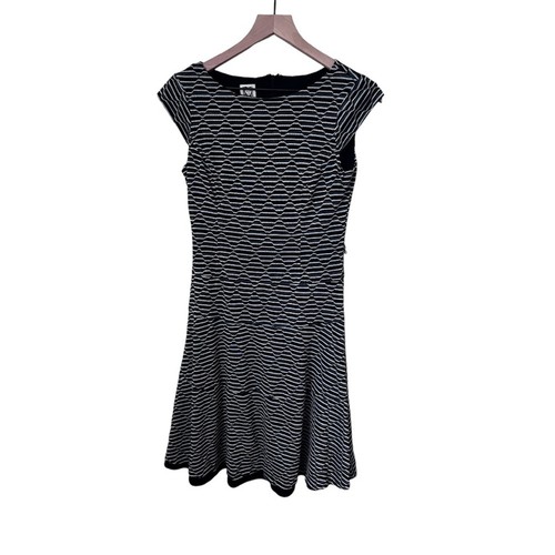 Anne Klein Black, White, Gray Short Cap Sleeve Striped Dress Size 6 - Picture 1 of 5
