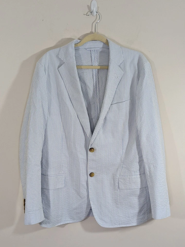 Blazer Vineyard Vines 42R Seersucker Algodón Azul Blanco Rayas Chaqueta Hombres Preppy Foto 2 de 4