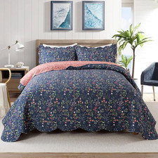 3-Piece Quilt Set Quilted Bedspread Lightweight Coverlet Set Garden Style Floral