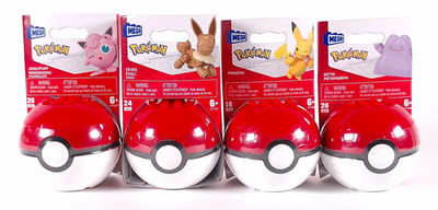 4 Mattel Mega Construx Pokemon Poke Ball Pikachu, Eevee, Ditto, JigglyPuff - Neu